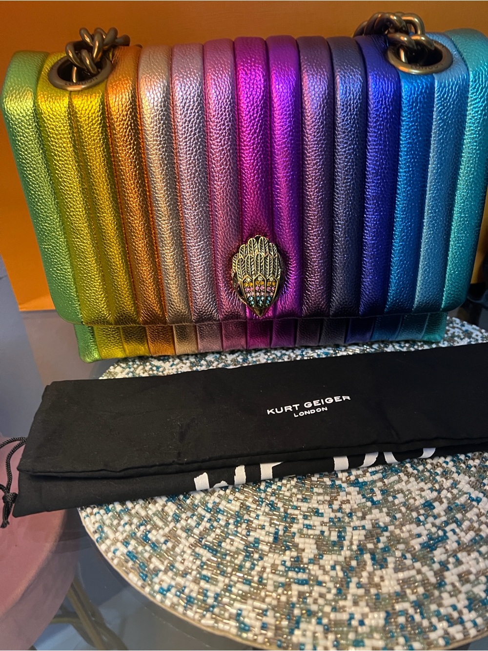 Kurt Geiger Large Kensington Rainbow Quilted Leather Shoulder Bag